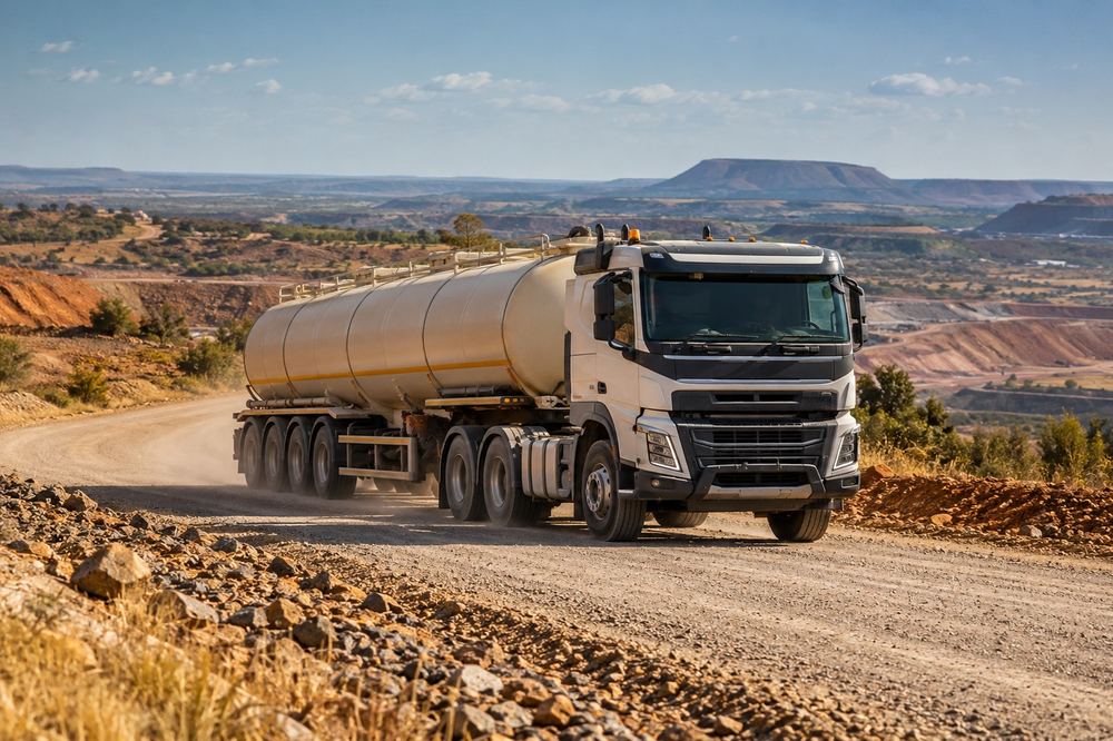 Camion-citerne sur une piste minière