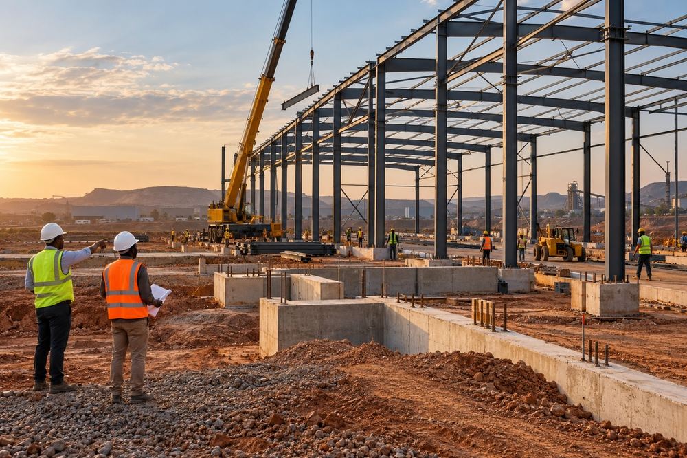 Chantier de gros œuvre suivi par deux techniciens